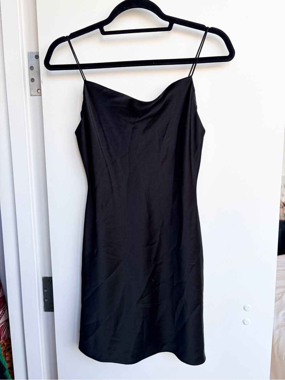 Alice + Olivia Black LBD Mini Slip Dress with Cowl Neck
